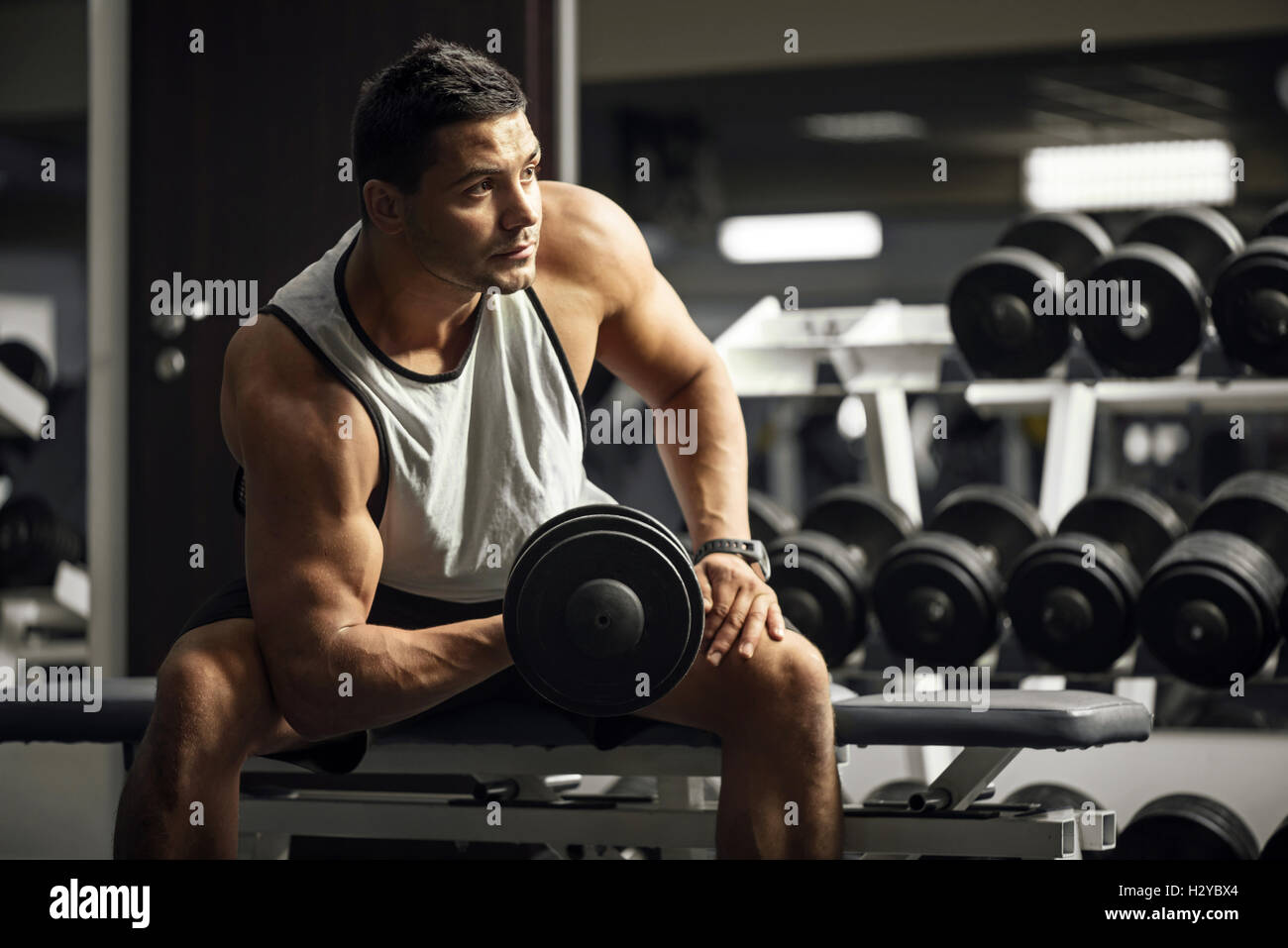 Handsome well built man training Stock Photo Alamy