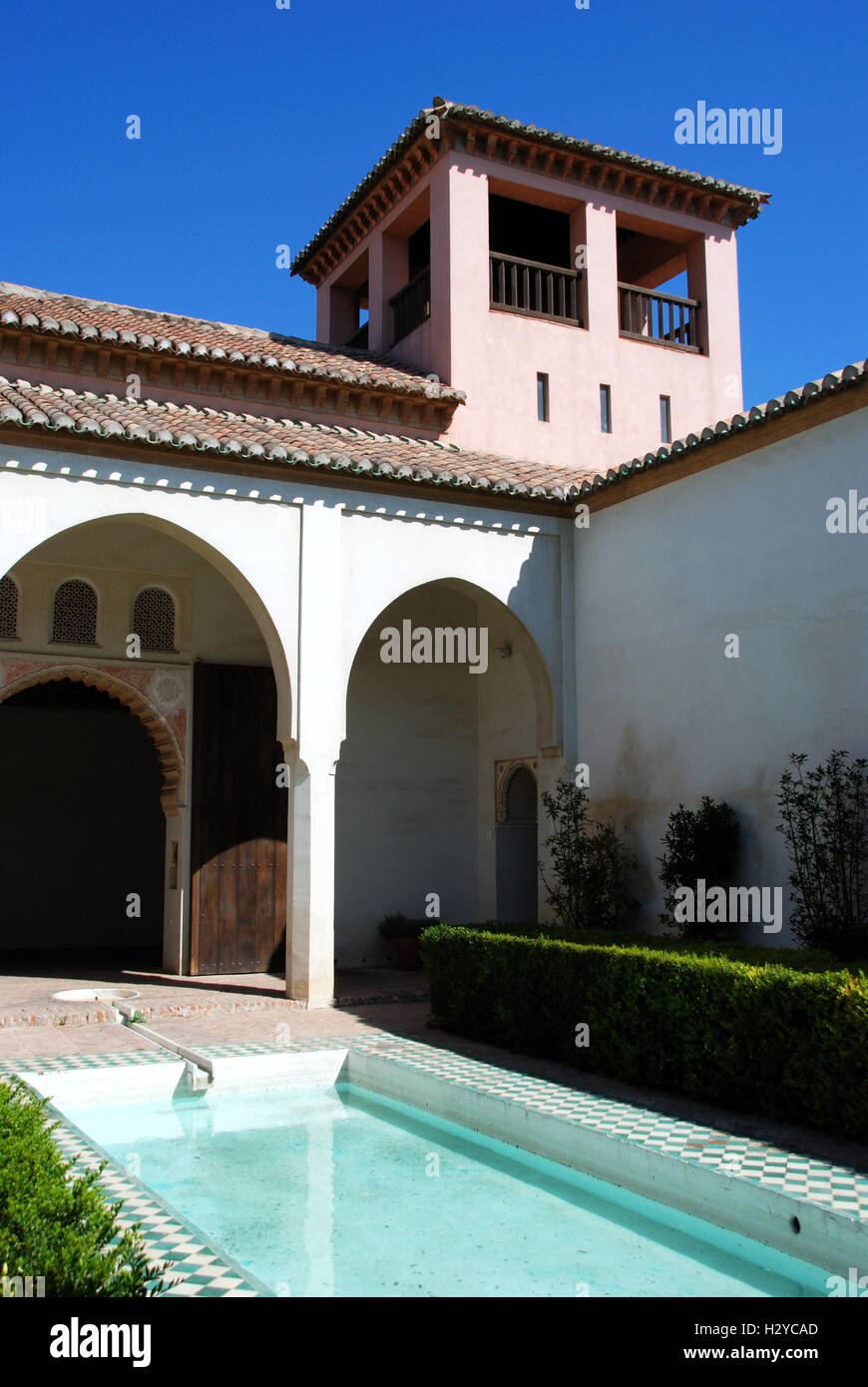 Patio de la Alberca inside Nasrid Palace, Malaga castle (Alcazaba de