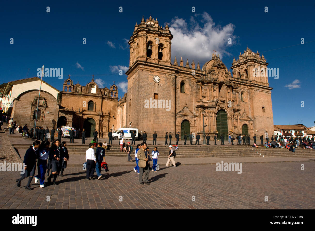 Cuzco Cathedral in the Plaza de Armas. Cuzco. Situated in the Peruvian Andes, Cuzco developed, under the Inca ruler Pachacutec, Stock Photo