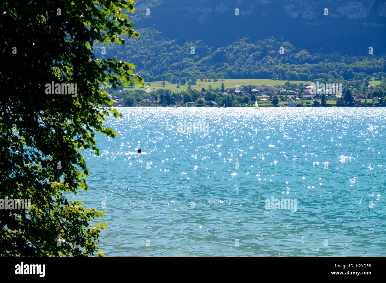 Lake Annecy from south-eastern shore, Haute-Savoie department, Rhone-Alpes region, France Stock Photo