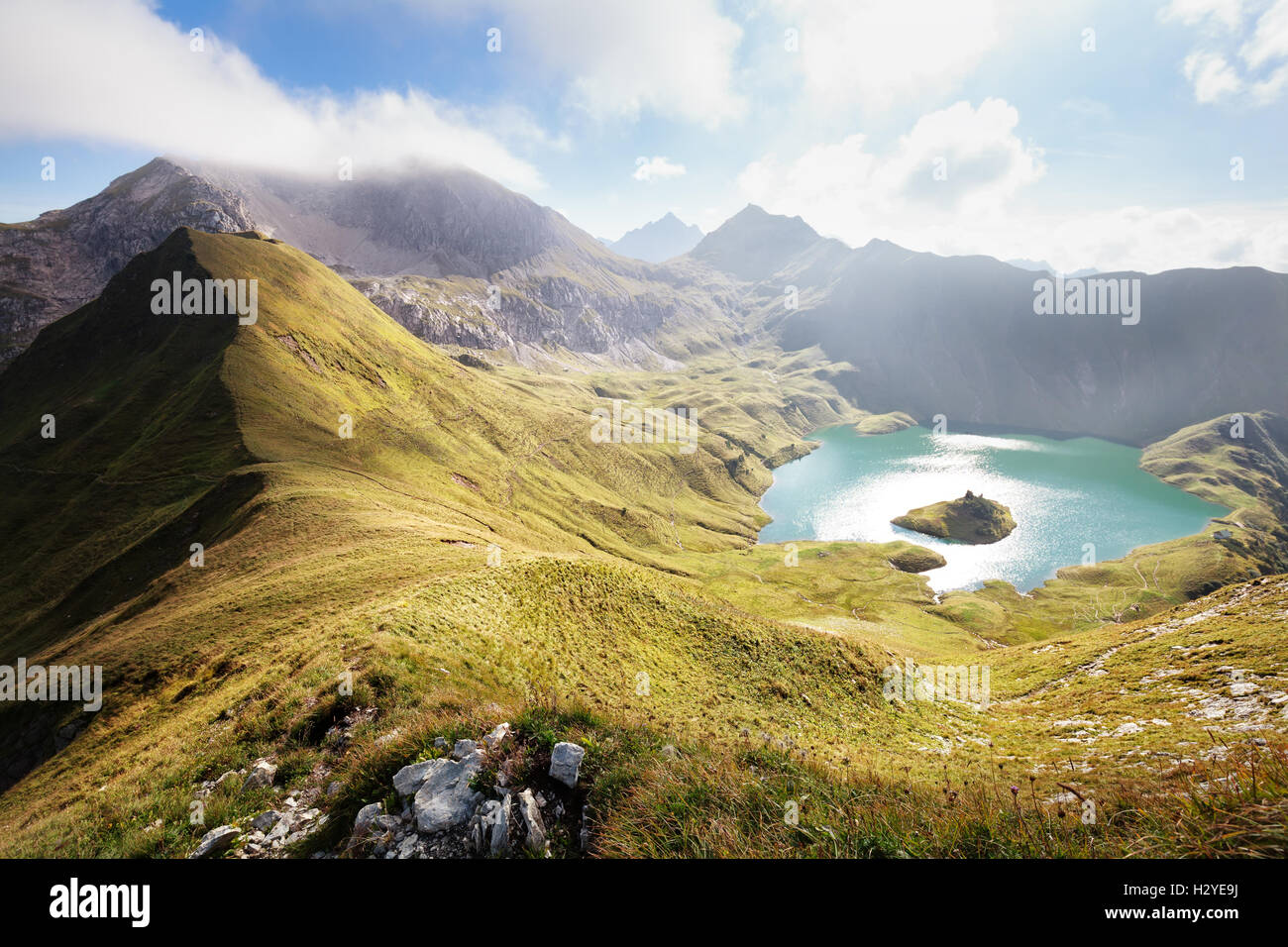 Schrecksee alpine lake in sunshine, Germany Stock Photo