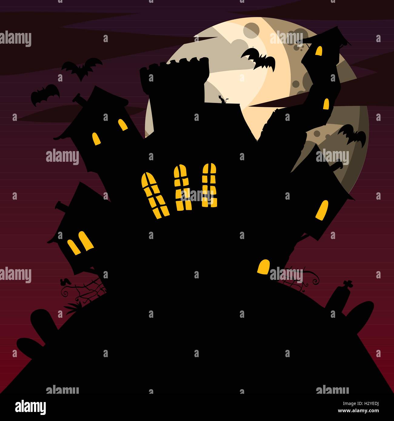 Cartoon illustration of a spooky cartoon mansion. Halloween scary castle. Stock Vector