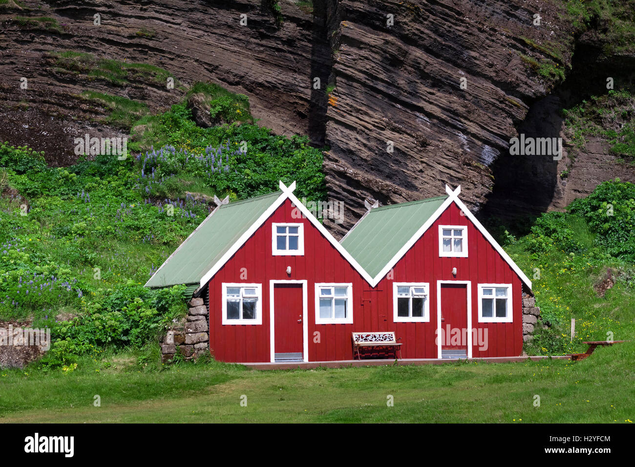 Two beautiful scandinavian red houses Stock Photo
