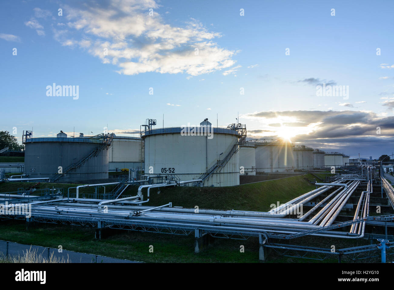 Wien, Vienna: OMV tank farm , oil storage, 22., Wien, Austria Stock Photo