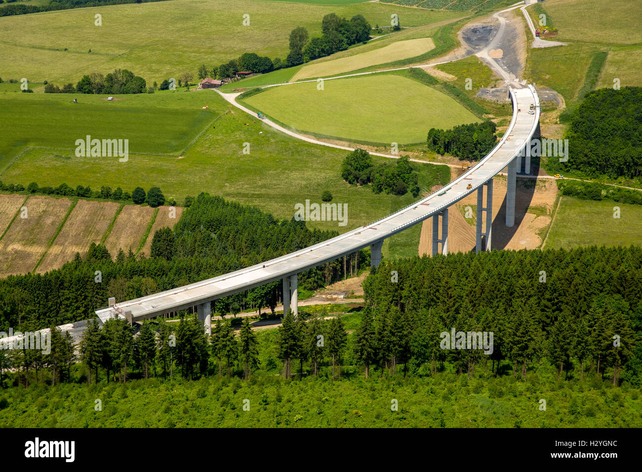 Aerial view, A46 expansion, Bestwig and Olsberg, motorway bridges, Sauerland, North Rhine-Westphalia, Germany Stock Photo