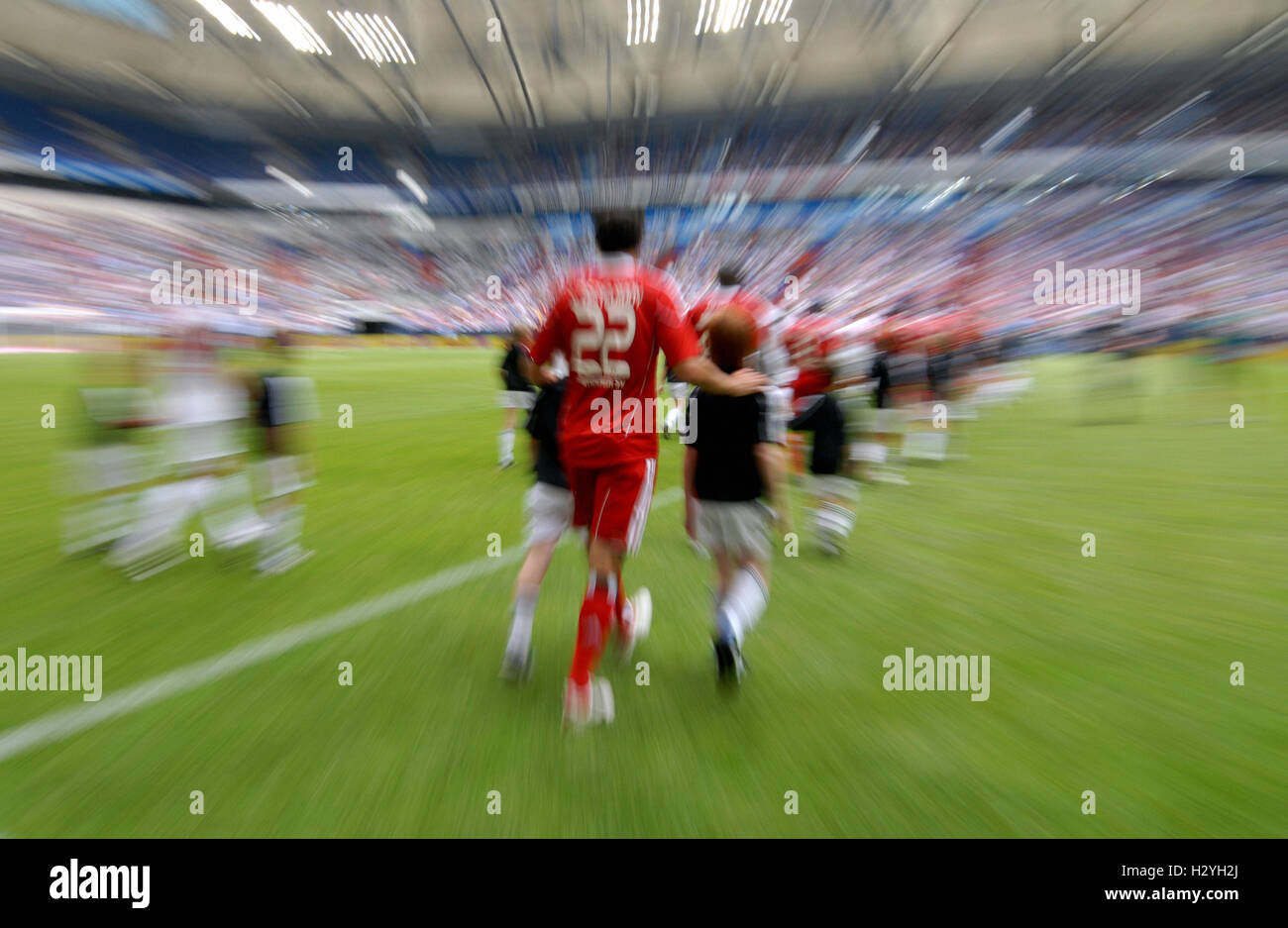 Teams walking on to the pitch, Liga total Cup 2010, League total Cup, match for third place between Hamburger SV and FC Koeln Stock Photo