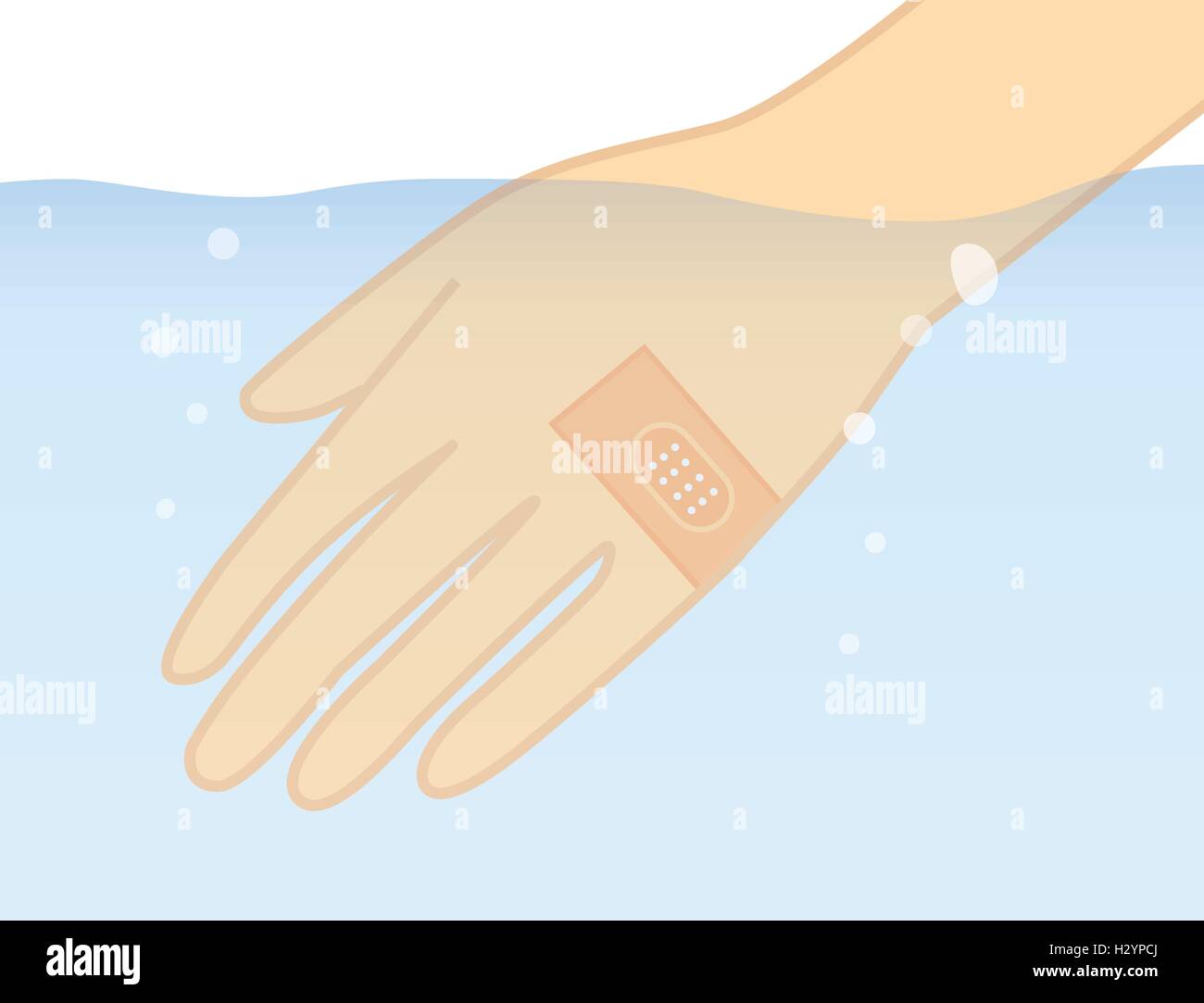 Hand in the water with stick waterproof bandage plaster. Stock Vector