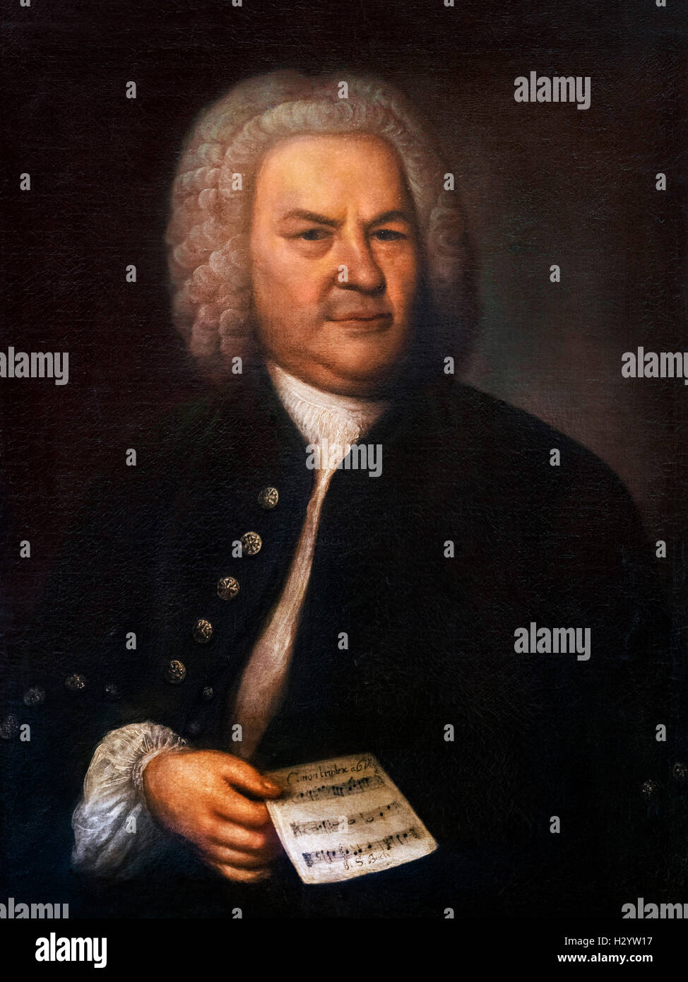 Johann Sebastian Bach. The German Baroque composer, J S Bach (1685-1750). Portrait by Elias Gottlob Haußmann, 1746. Stock Photo