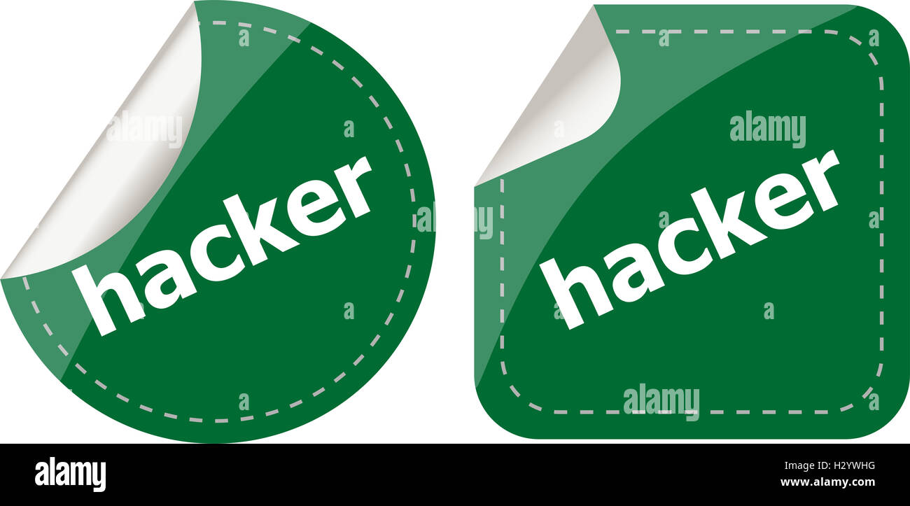 hacker stickers set on white, icon button isolated on white Stock Photo ...