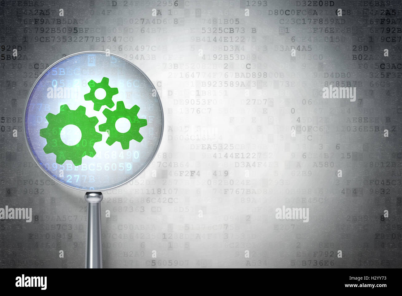 Web design concept: Gears with optical glass on digital backgro Stock ...