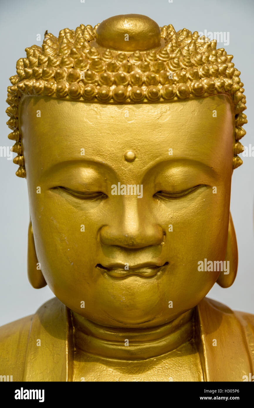 Portrait of a golden Budda statue head Stock Photo