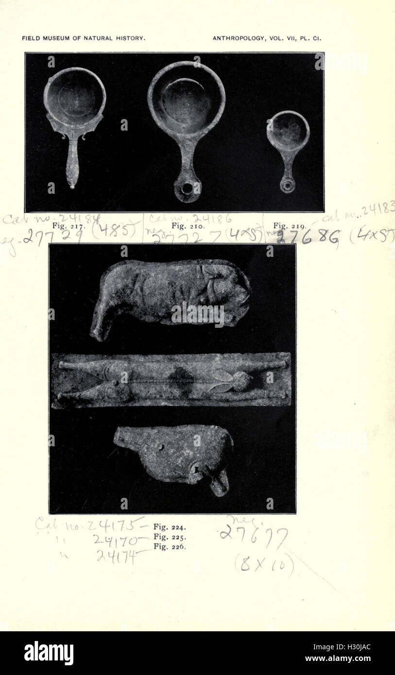 A catalogue listing various bronze artifacts in the Field Museum of
