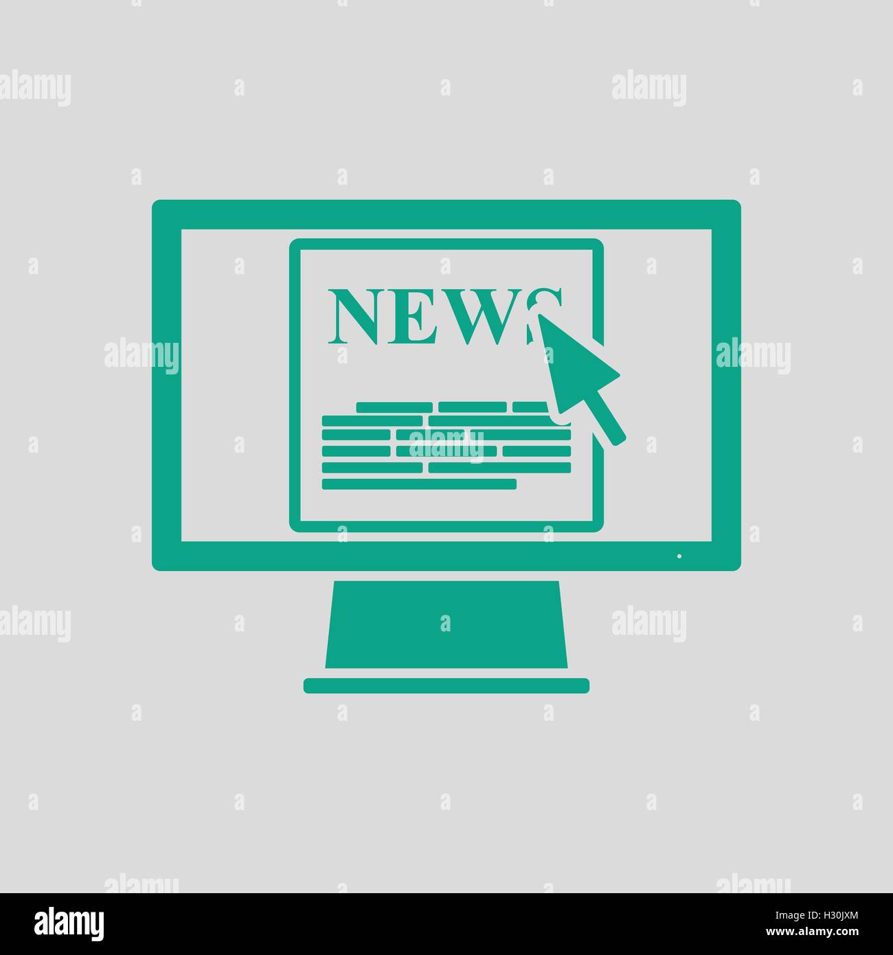 Monitor with news icon. Gray background with green. Vector illustration