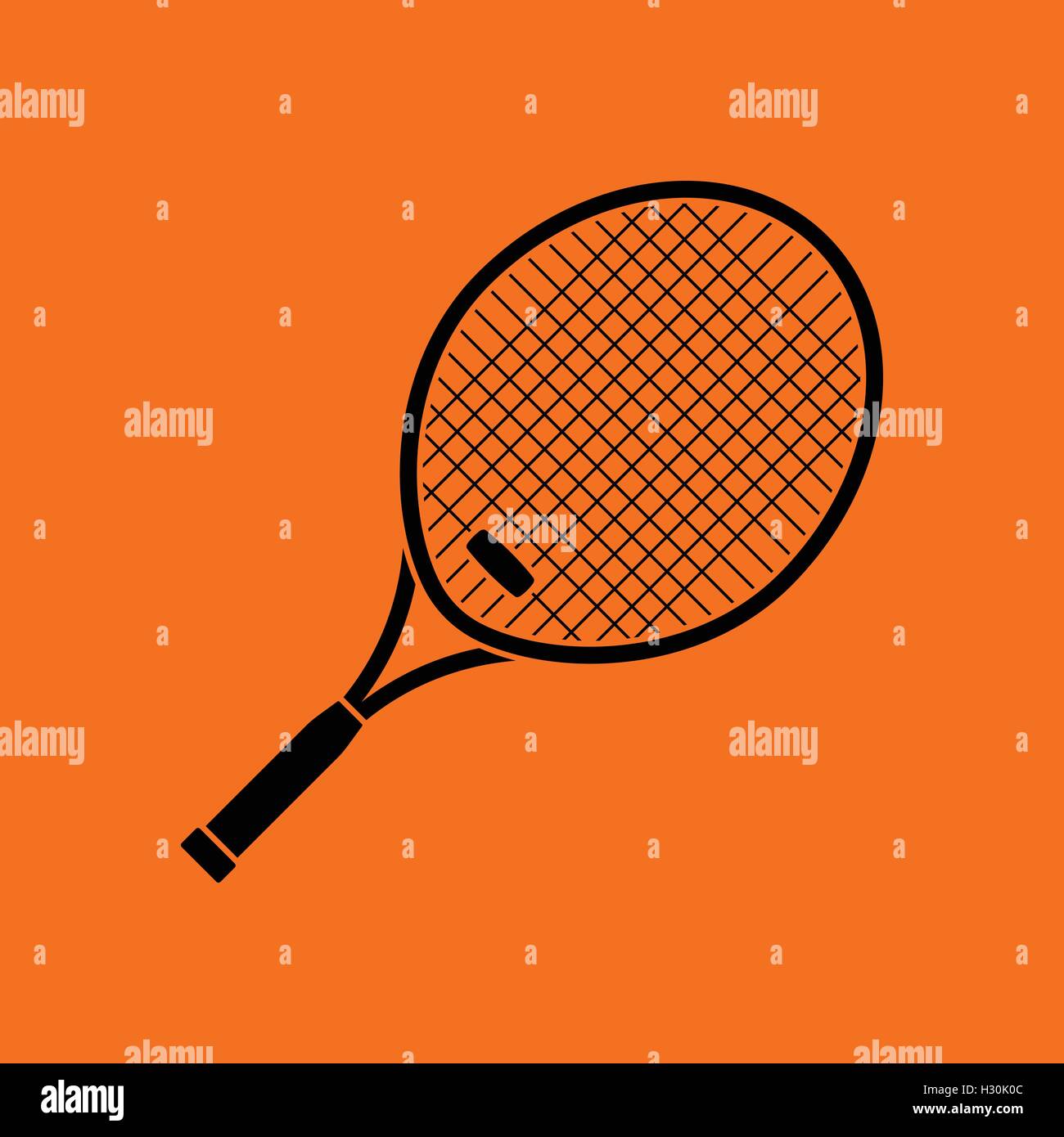 Tennis racket icon. Orange background with black. Vector illustration
