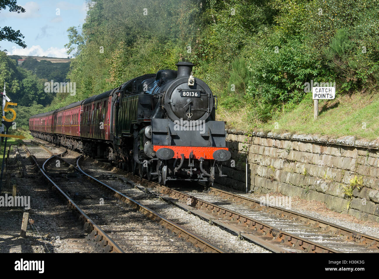 Standard tank number 80136 at Goathland during the Welsh Autumn steam gala on the NYMR North Yorkshire Moors Railway. Stock Photo