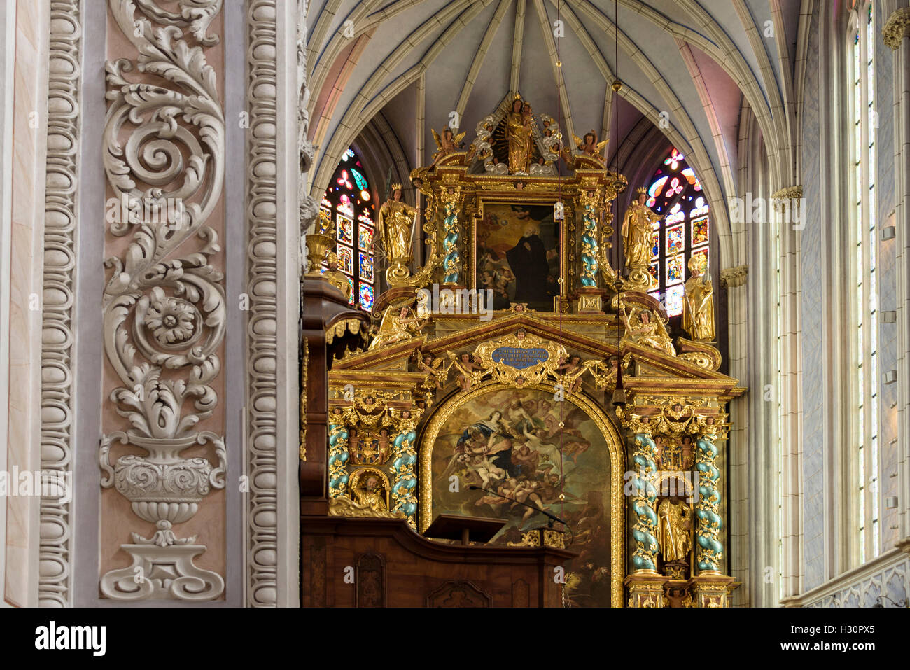 Opulent interior of the Gottweig abbey Church. Stock Photo