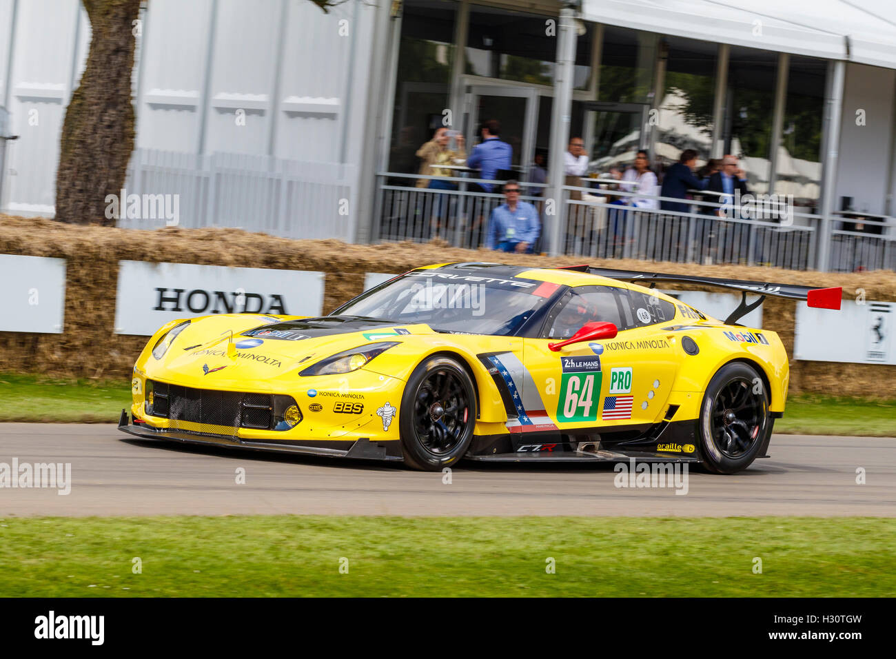 2016 Chevrolet Corvette C7.R with driver Mark Reuss at the 2016 Goodwood Festival of Speed, Sussex, UK Stock Photo