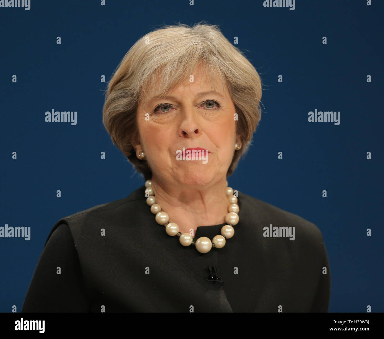 Birmingham, UK. 2nd October, 2016. Theresa May Mp Prime Minister Conservative Party Conference 2016 The Icc Birmingham, Birmingham, England 02 October 2016 Addresses The Conservative Party Conference 2016 At The Icc Birmingham, Birmingham, England Credit: Allstar Picture Library/Alamy Live News Stock Photo