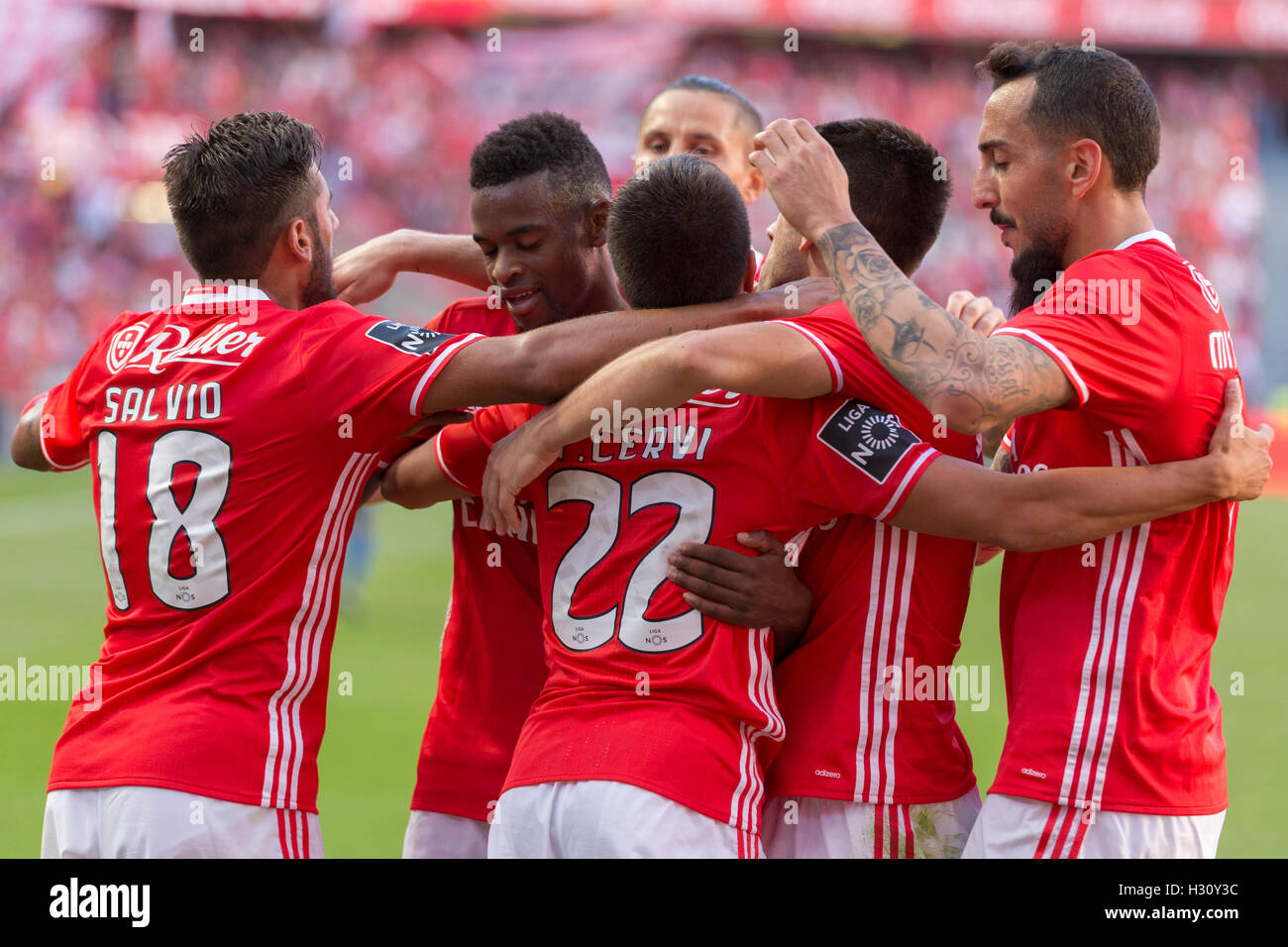 Lisbon, Portugal. 2 Oct, 2016. SL Benfica's Argentinian forward Franco Cervi (22) celebrating after a goal scored with his teammates, during the game SL Benfica vs GD Feirense Credit:  Alexandre de Sousa/Alamy Live News Stock Photo