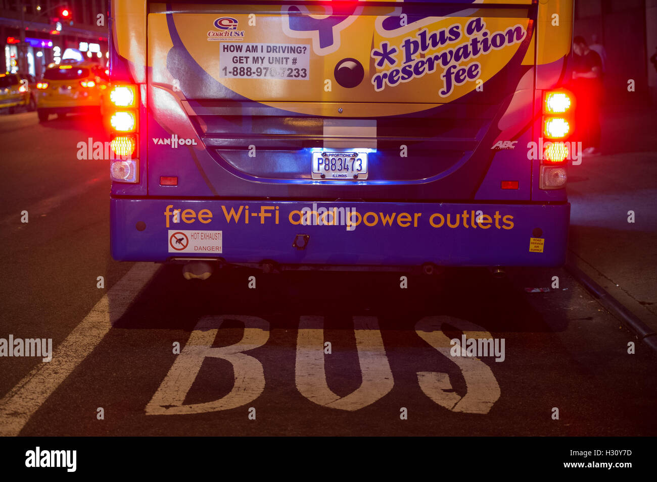 New York, NY, USA. 13th Sep, 2016. A Megabus arrives to the stop at FIT