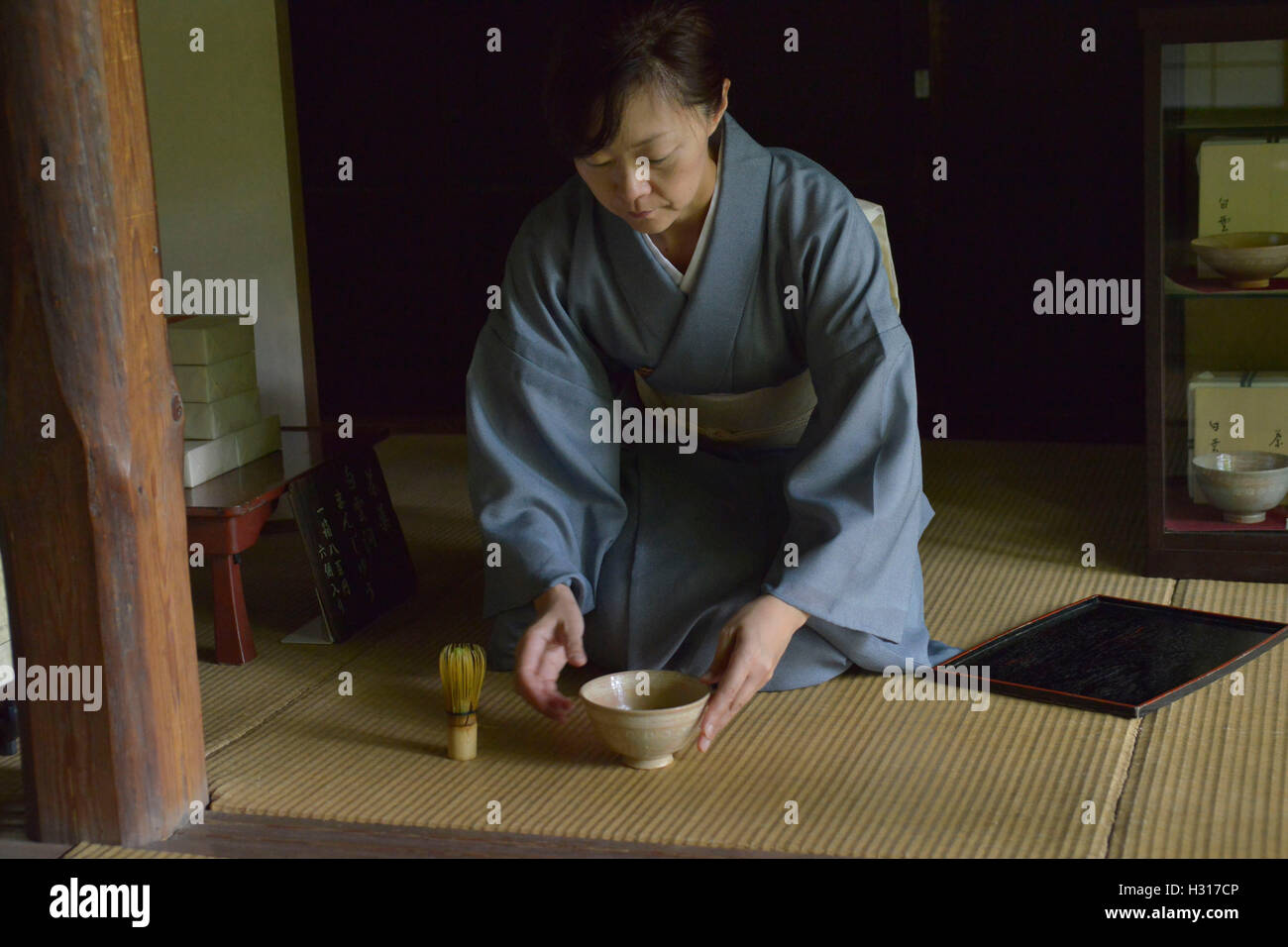 Hakone, Japan. 23rd July, 2014. A hostess at a Japanese tea ceremony