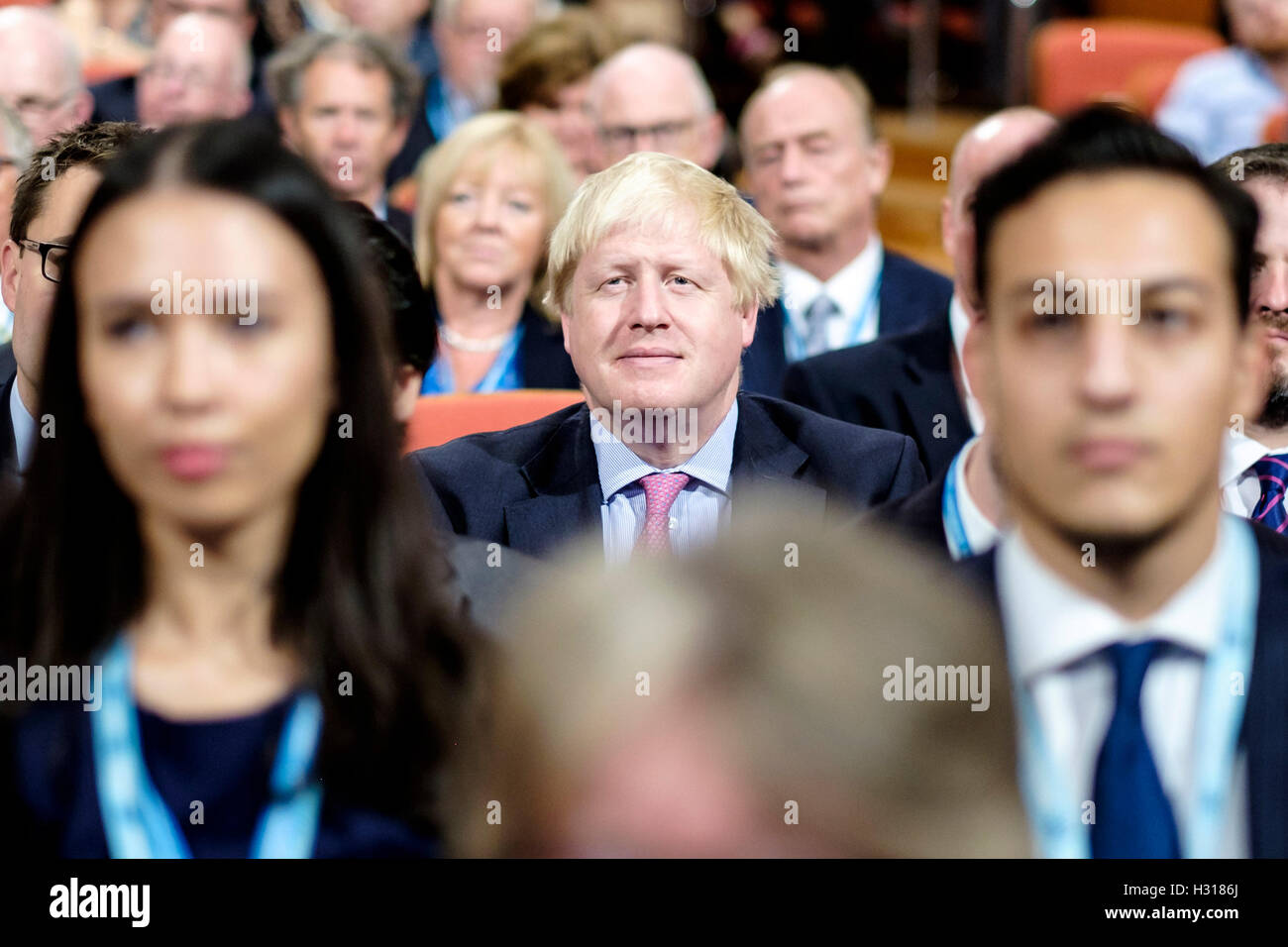 Conservative Party Conference day 2 on 03/10/2016 at Birmingham ICC, Birmingham. Persons pictured: Boris Johnson MP in the audience listening. Picture by Julie Edwards. Stock Photo