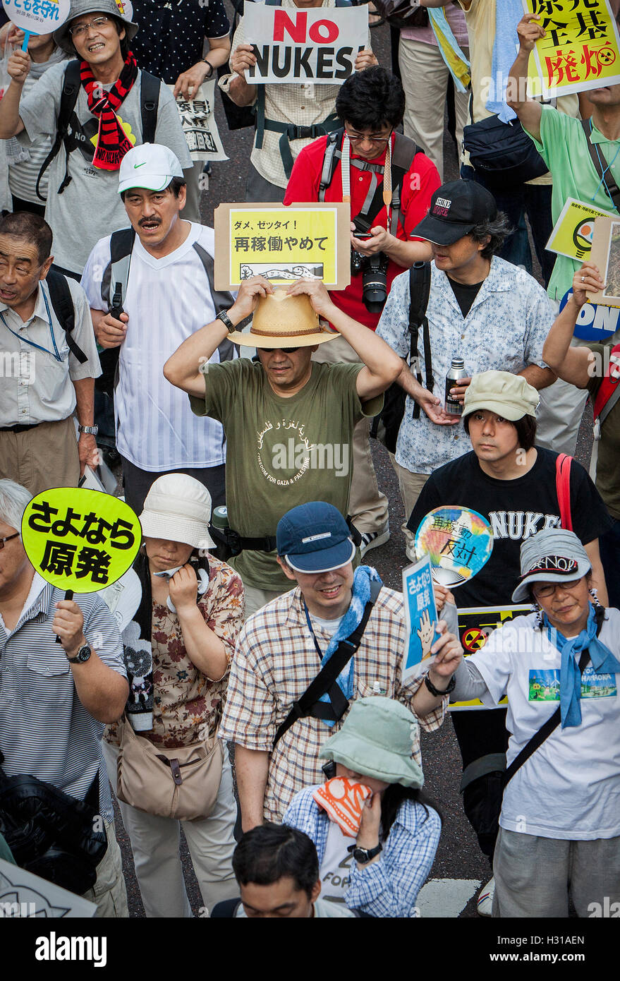 Anti-nuclear demonstration in the center of town near the headquarters of Japan´s Government (Kokkai or Diet).Tokyo.Japan Stock Photo