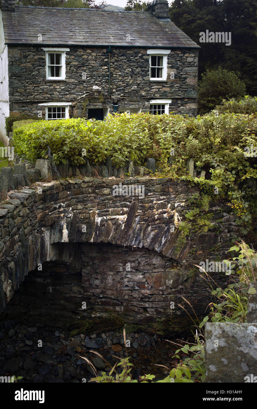 Slate house and bridge near Patterdale, Lake District National Park Stock Photo