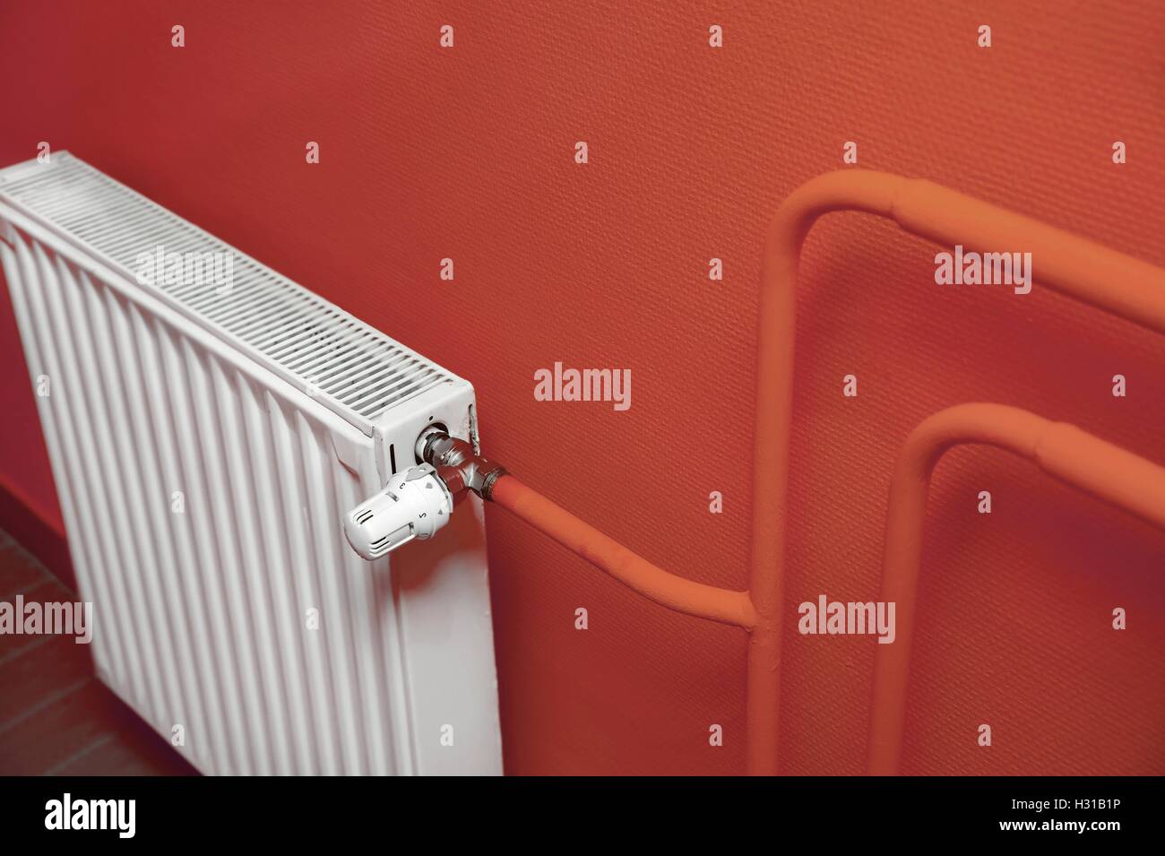 Heating Radiator with Pipes Stock Photo Alamy