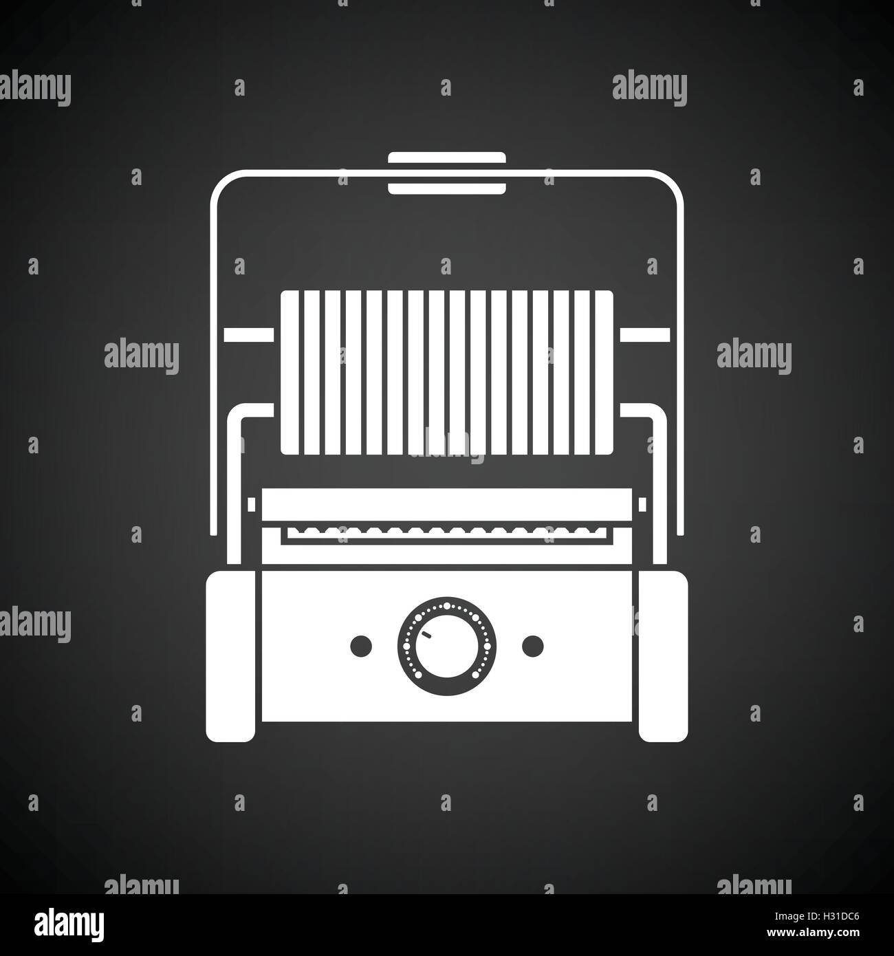 Kitchen electric grill icon. Black background with white. Vector