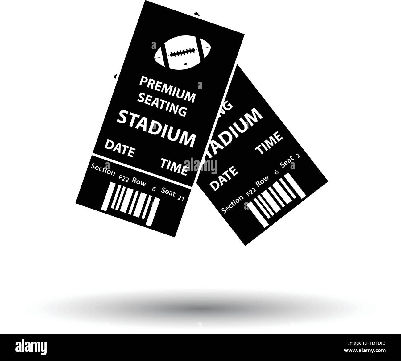 American football tickets icon. White background with shadow design