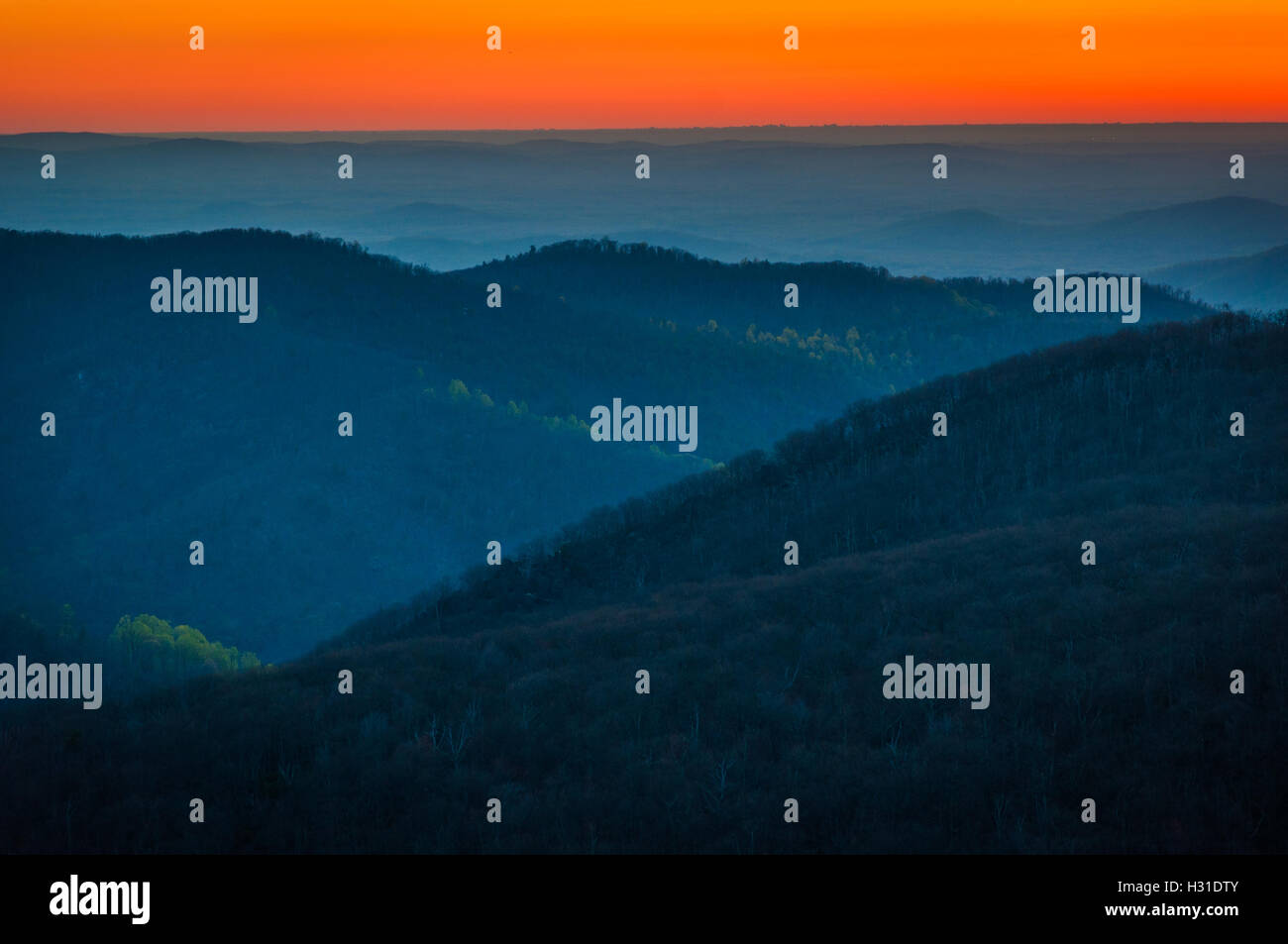 Sunrise over the Appalachian Mountains, seen from Skyline Drive in Shenandoah National Park