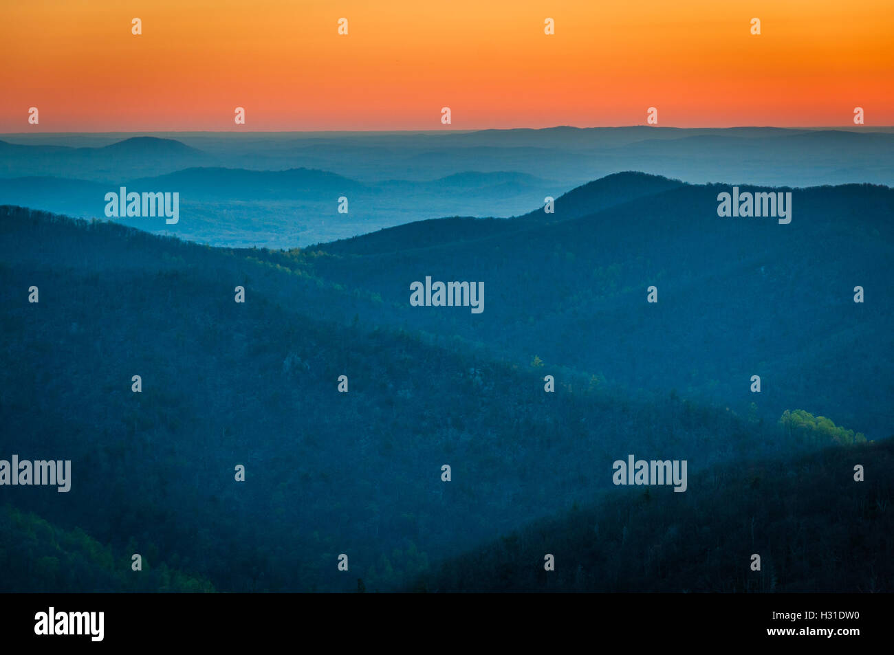 Sunrise over the Appalachian Mountains, seen from Skyline Drive in