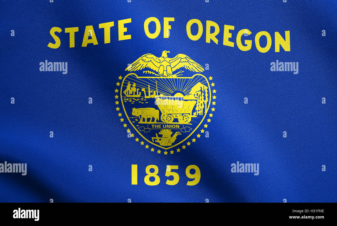 Oregonian official flag, symbol. American patriotic element. USA banner. United States of America background. Stock Photo