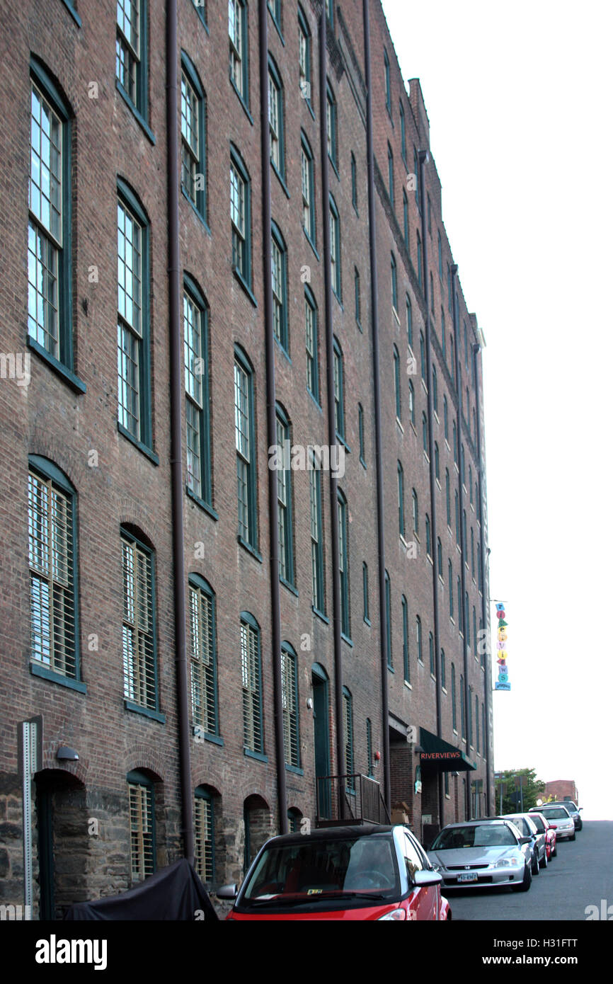 Old brick residential building in downtown Lynchburg, Virginia, USA