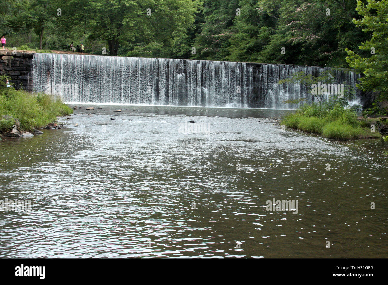 View of Blackwater Creek and Hollins Mill Dam and waterfall in