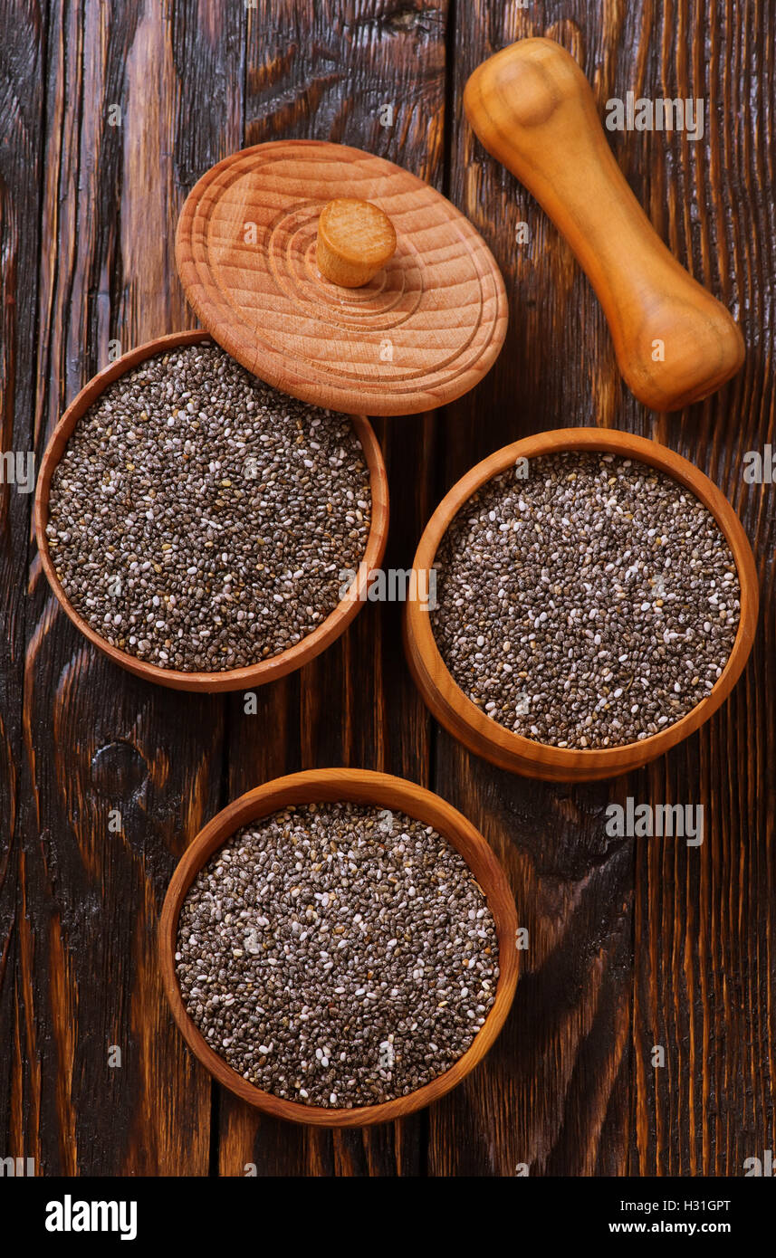 Chia seeds in bowls and on a table Stock Photo Alamy