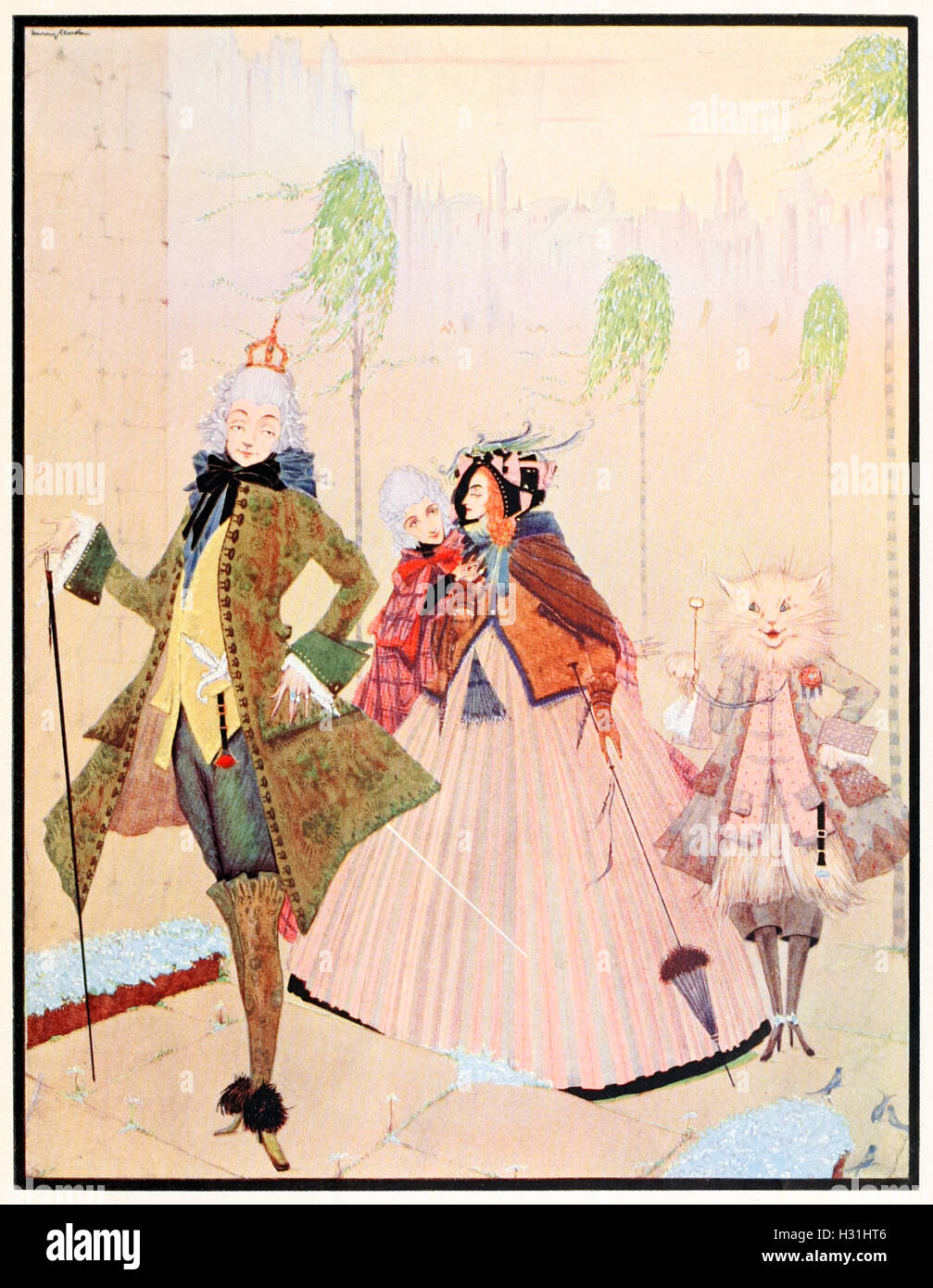 “The Marquis gave his hand to the Princess, and followed the King who went up first.” Illustration from ‘The Master Cat or Puss in Boots’ by Harry Clarke (1889-1931). See description for more information. Stock Photo