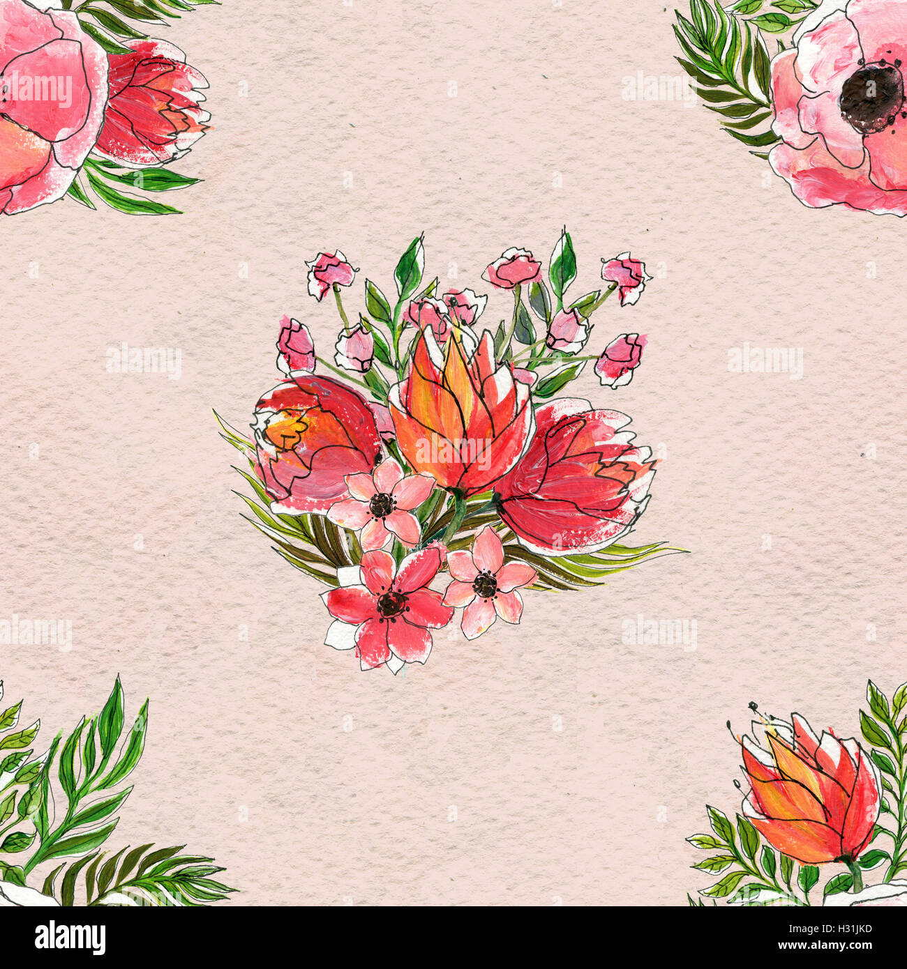 Seamless pattern with colorful flowers Stock Photo - Alamy