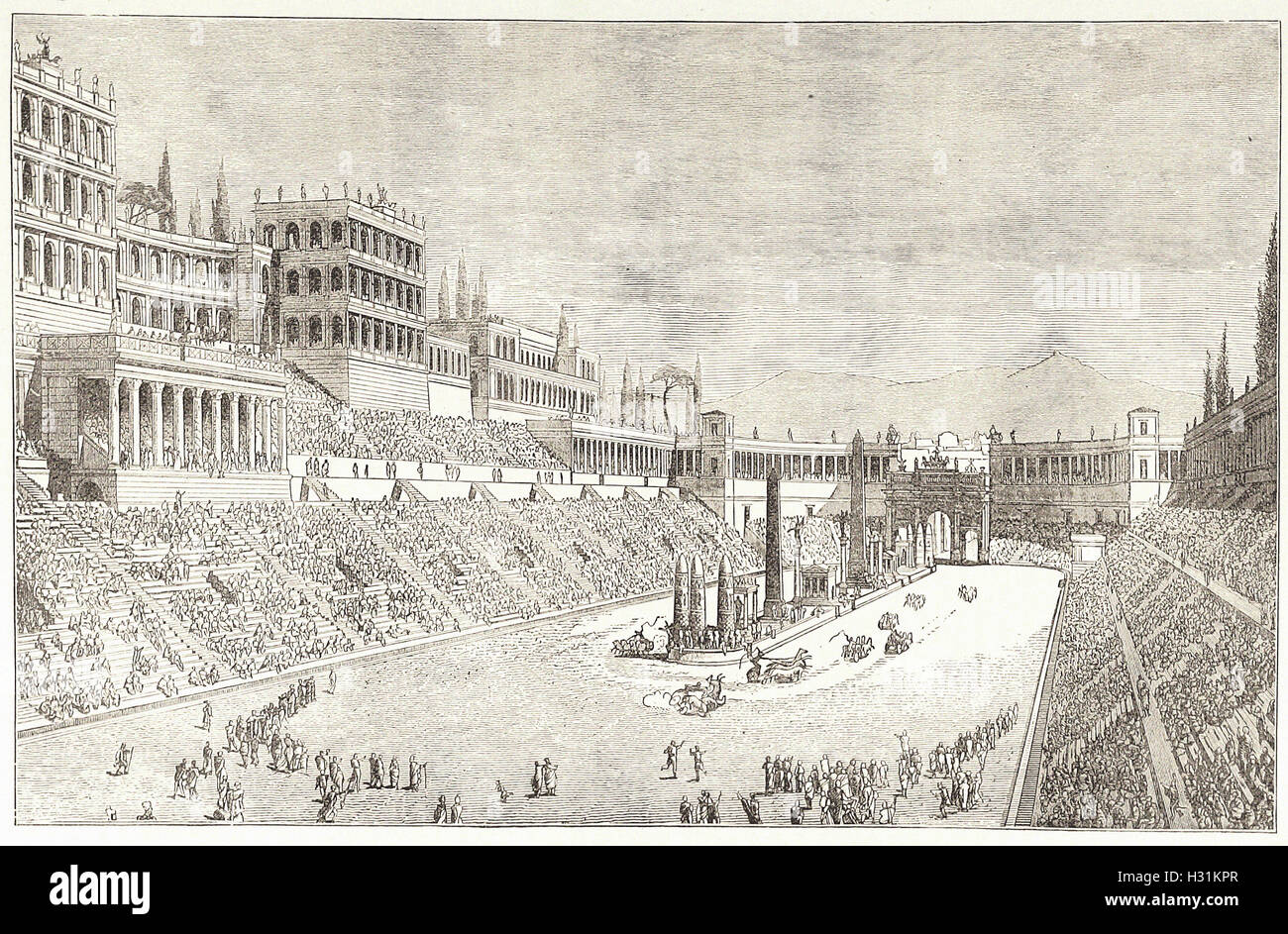 THE CIRCUS MAXIMUS (RESTORATION).  ['The Palatine and Emperor's Palaces to the left, and the Aventine to the right . The Alban Mountains in the background, ) - from 'Cassell's Illustrated Universal History' - 1882 Stock Photo
