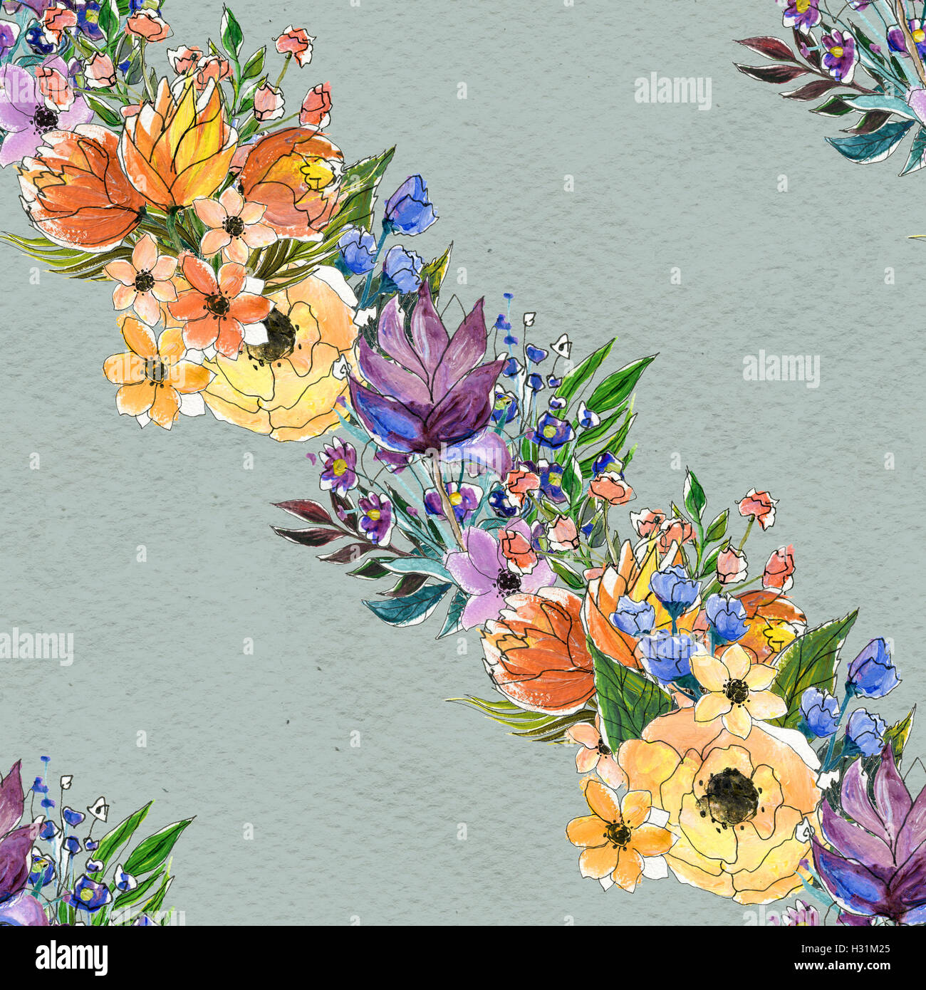 Seamless pattern with colorful flowers Stock Photo - Alamy