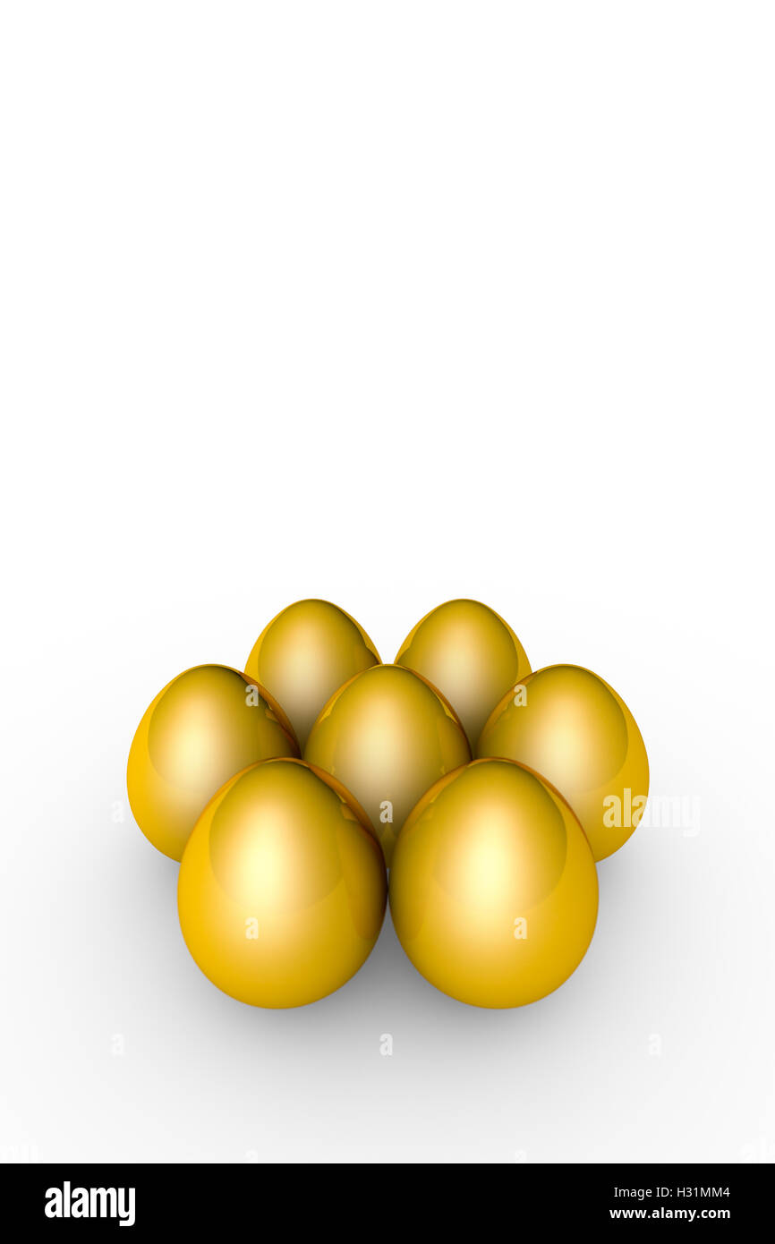 Golden eggs. Conceptual illustration. Available in high-resolution and several sizes. Background layout with free text space.3D Stock Photo