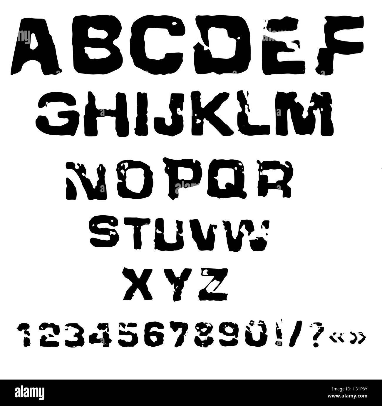 Vector illustration of charcoal alphabet. Grunge stamp font Stock Vector