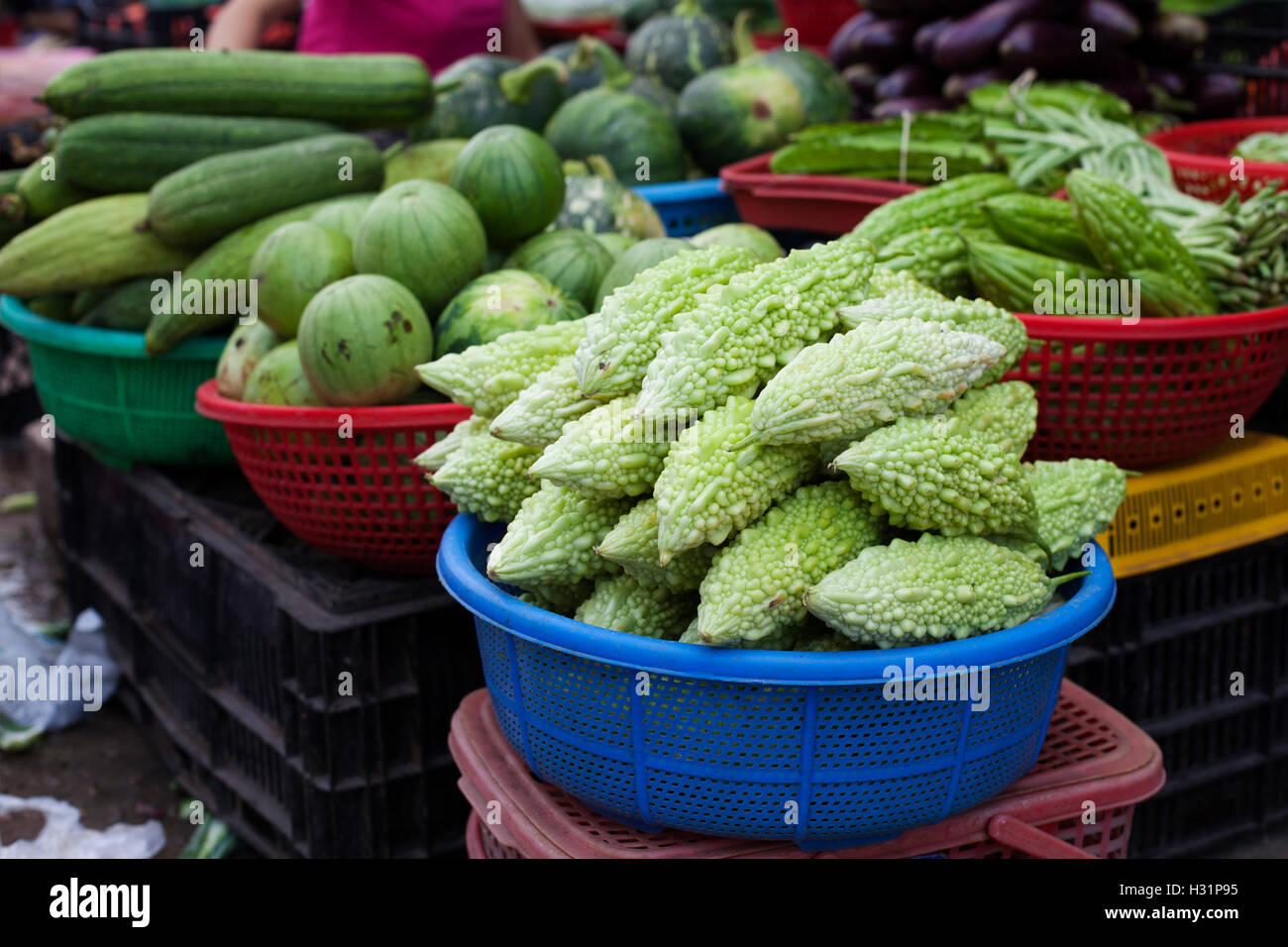 Assorted green vegetables Vietnamese farm market Stock Photo Alamy