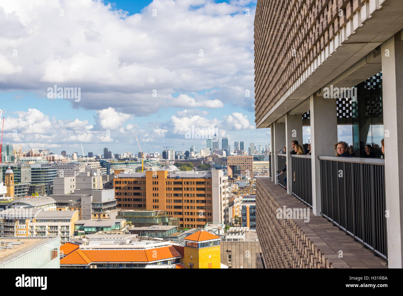 Tourists on the Tate Modern Observation Deck on the top floor of the new Switch House building extension at Tate modern Stock Photo