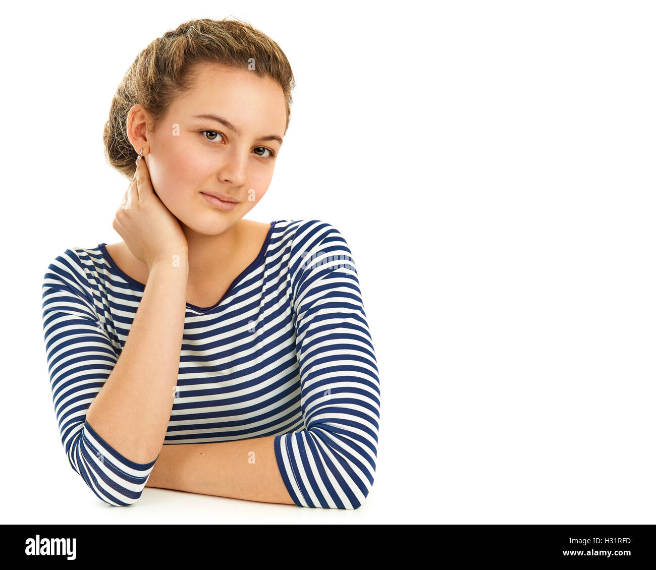 Portrait of a beautiful young woman on a white background Stock Photo ...