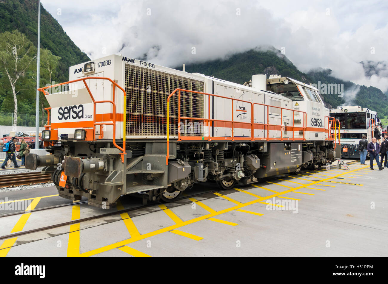 Vossloh MaK G1700 BB / Am 843 diesel-hydraulic locomotive operated by Swiss railway construction company Sersa Group. Stock Photo