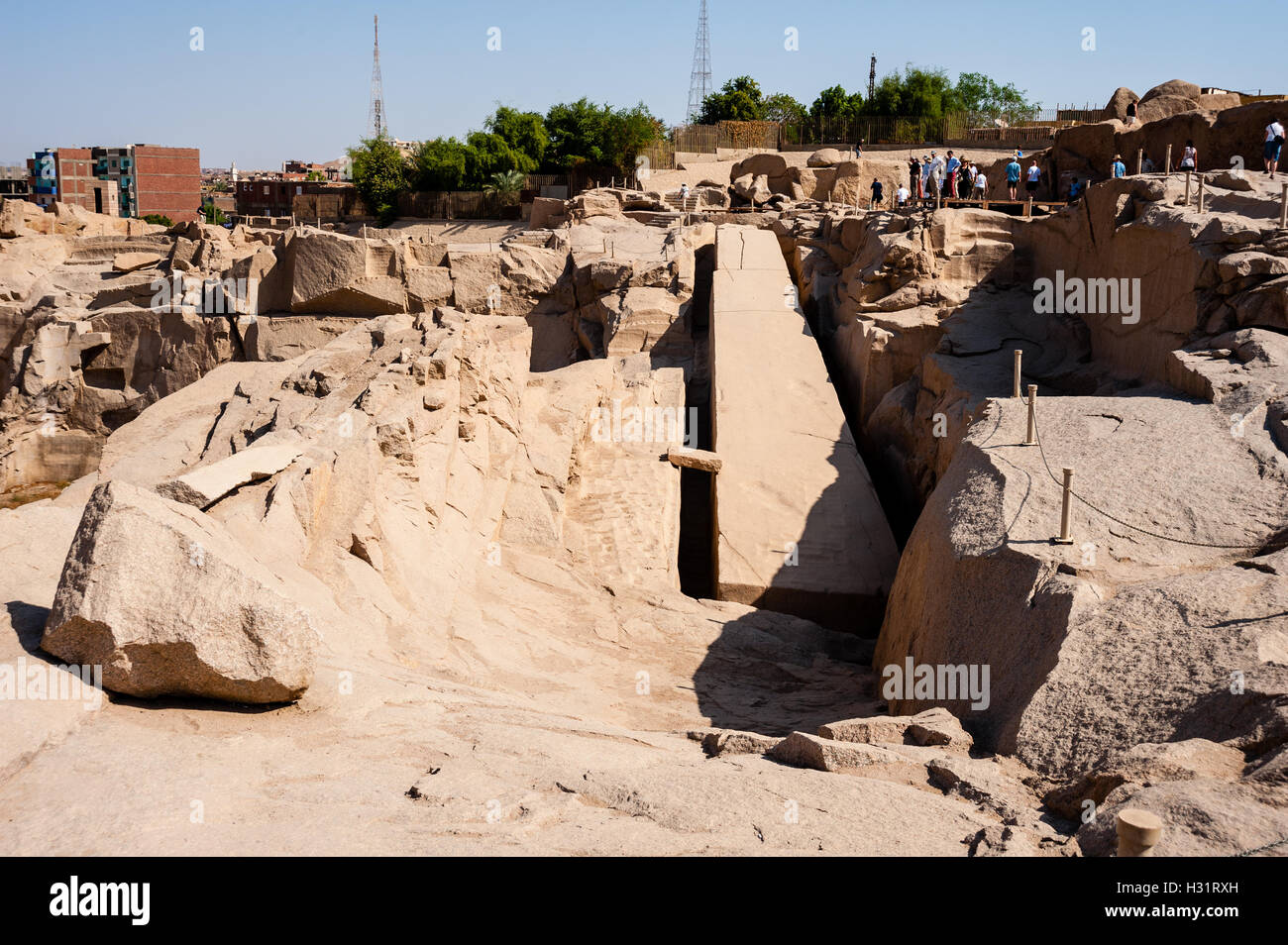 Egypt. Aswan stands on the east bank of the Nile. The unfinished obelisk is the largest known ancient obelisk. Stock Photo