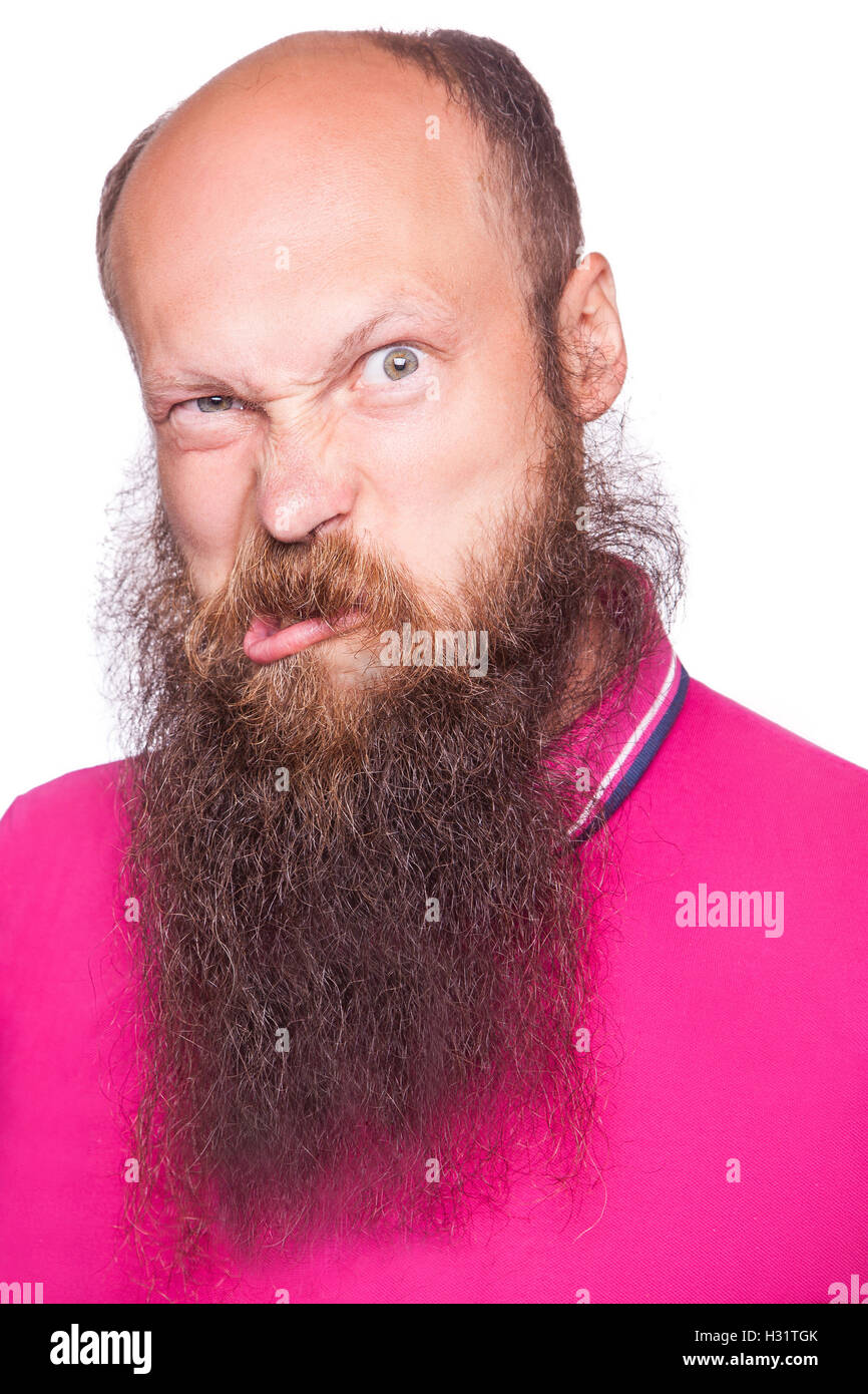 Portrait of a funny bald bearded man against a white background. isolated,  studio shot Stock Photo - Alamy