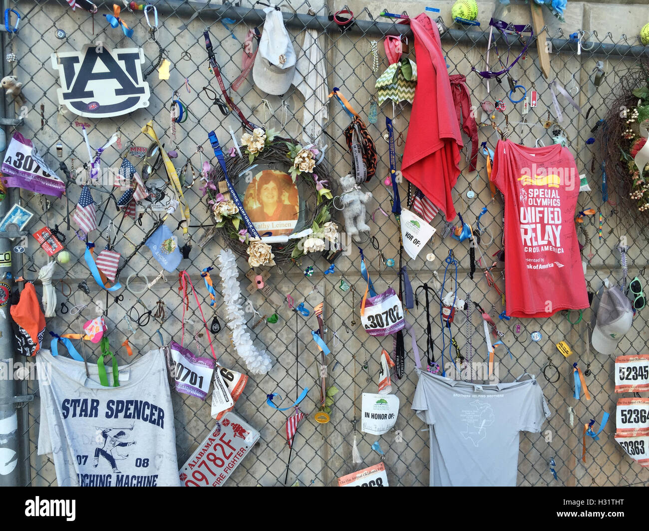 Fence adorned with personal mementos at the Oklahoma City Bombing Memorial Stock Photo